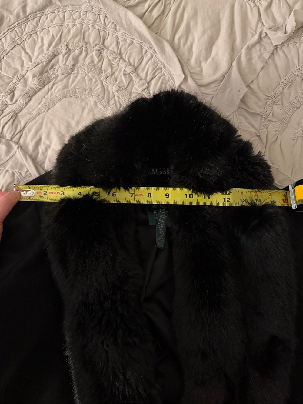 Lauren Ralph Lauren Black Wool Faux Fur Coat - Picture 5 of 6